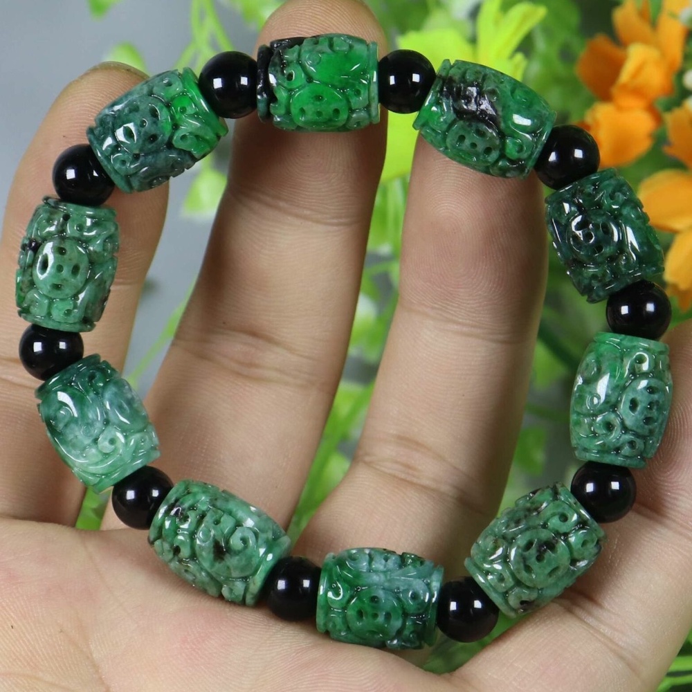 Certified Green 100% Natural A JADE jadeite Moire Bracelet 云纹手链